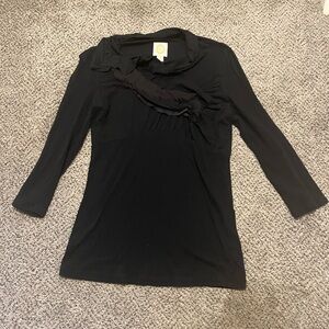 Anthropologie Ric Rac Black Long Sleeve Ruffled Coquette T Shirt Top Blouse